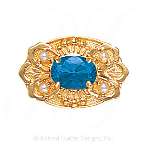 GS487 BT/PL - 14 Karat Gold Slide with Blue Topaz center and Pearl accents 